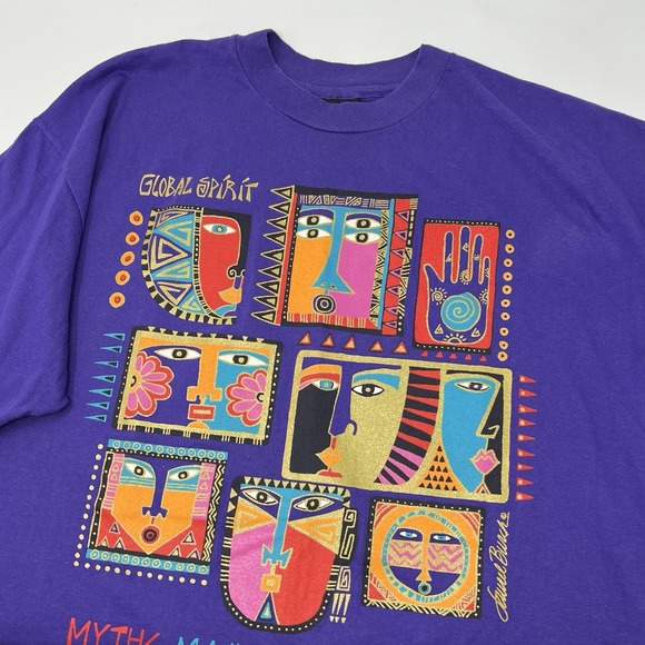 Lauren Burch Other - Vintage 90s Laurel Burch Pop Art Single Stitch USA Shirt Unisex XL Purple Tribal